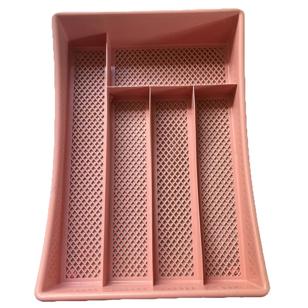Vtg 80s Pink Mesh Junk Drawer Organizer Cutlery Utensil Silverware 14x10x2 Retro